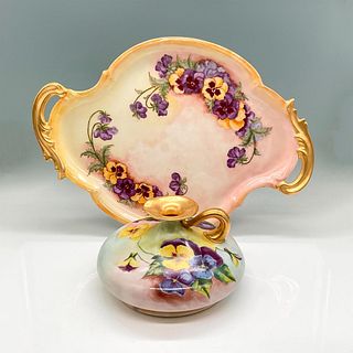2pc Porcelain Decorative Tray and Pitcher, Pansies
