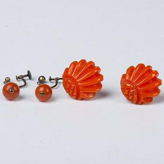 4pc Vintage Orange Clip-On Earrings