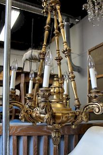 Italian Carved 6 Arm Giltwood Chandelier.