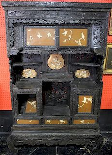 Highly Carved Japanese Cabinet With Lacquered and