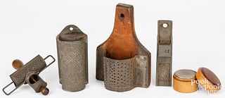 Collection of five nutmeg graters, mostly 19th c.