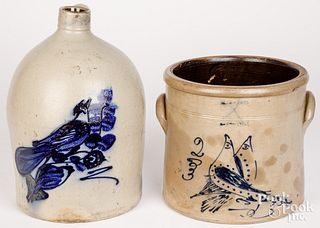 Two-gallon stoneware jug and crock, 19th c.