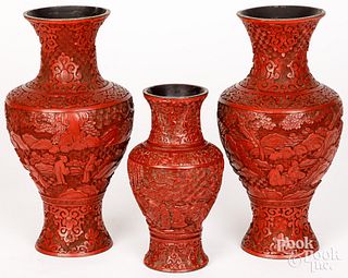 Three Chinese cinnabar vases