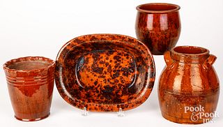 Four pieces of manganese decorated redware, 19th c