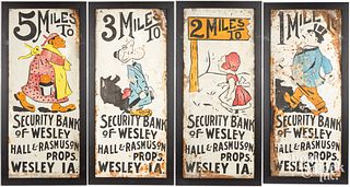 Four painted tin signs