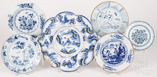 Group of delftware plates, etc.