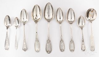 Group of nine sterling silver spoons