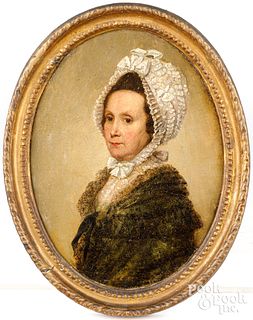 Oil on canvas oval portrait of a woman