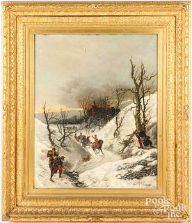 Oil on canvas winter landscape, 19th c.