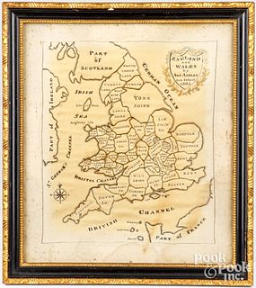 English silk embroidered map of England and Wales