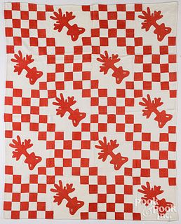Red and white pieced quilt, late 19th c.