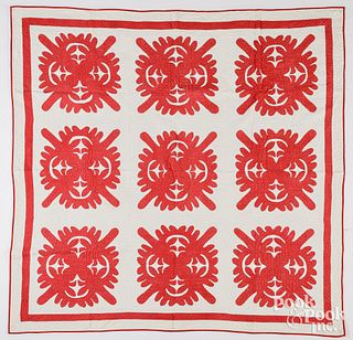 Red and white pieced quilt, late 19th c.