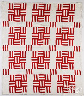 Red and white pieced quilt, ca. 1900