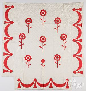 Red and white pieced bedspread, ca. 1900