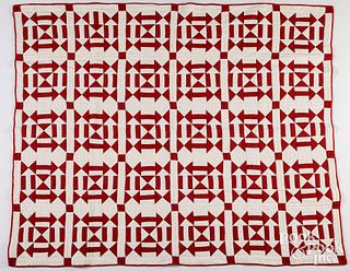 Red and white pieced quilt, ca. 1900