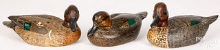Three green wing teal duck decoys