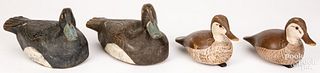Two pairs of carved and painted duck decoys