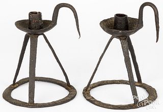 Pair of wrought iron candleholders