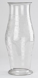 Antique etched glass hurricane shade