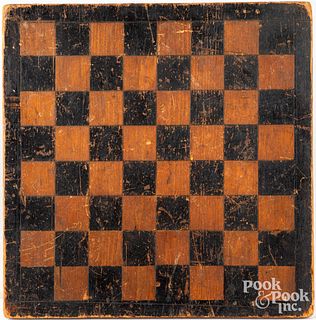 Incised and painted checker gameboard, ca. 1900