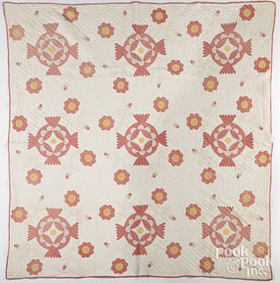 Floral appliqué quilt, 19th c.