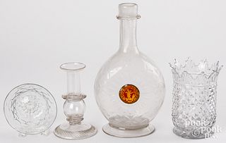 Four pieces of colorless glass, 19th c.