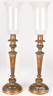 Pair of silver-plated hurricane lamps, late 19th c