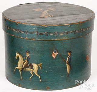 Round bentwood storage box with later decoration