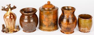 Five pieces of redware, 19th c.