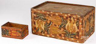 Two Continental painted slide lid boxes, 19th c.