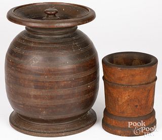Large Continental turned wood lidded cannister