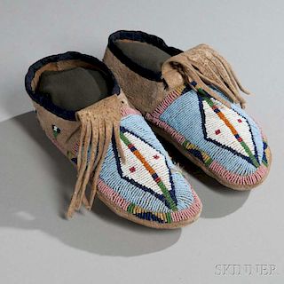 Crow Beaded Hide Moccasins