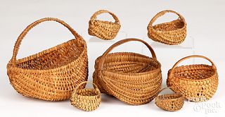 Seven miniature woven Pennsylvania split baskets