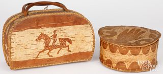 Algonquin Indian birch bark pantry box, 20th c., w