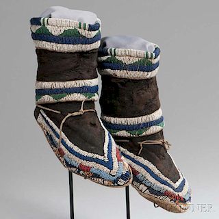 Ute Beaded Cloth and Hide Moccasins