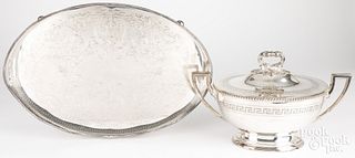 Silver plated tureen and a serving tray, tray - 22