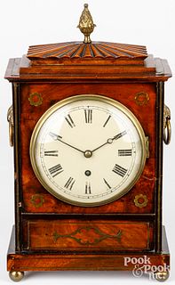 Georgian mahogany bracket clock with brass inlay,