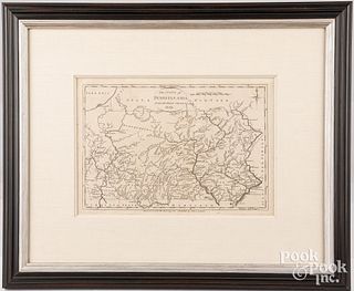 E. Low engraved map of Pennsylvania, frame - 16" x