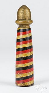 Turned and painted game pin, late 19th c., 7 1/2"