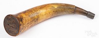 Scrimshaw powder horn, 19th c., with various sail