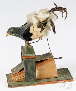 Animated bird squeak toy, 19th c., 6" h.