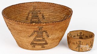 Two Pima Indian coiled baskets, ca. 1900