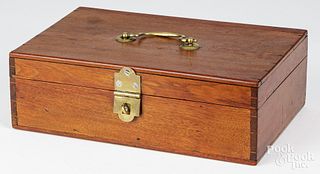 Walnut valuables box, 19th c., with divided interi