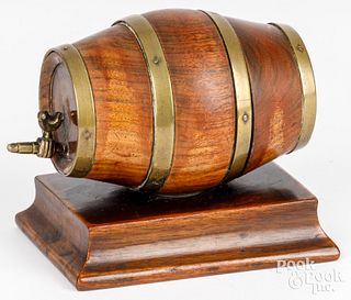 Unusual miniature treen brass banded cask, 19th c.