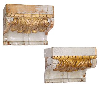 (2) ARCHITECTURAL PAINTED CARVED WOOD WALL BRACKETS/ CORBELS