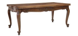 FRENCH LOUIS XV STYLE CARVED DRAW-LEAF EXTENSION TABLE