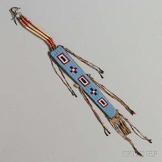 Arapaho Beaded and Quilled Hide Hair Ornament