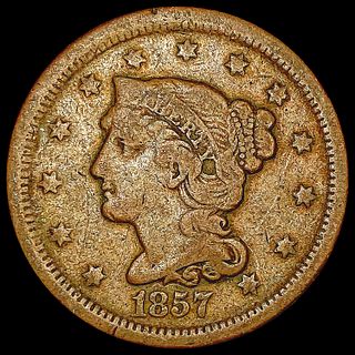 1857 Sm Date Braided Hair Large Cent NICELY CIRCUL