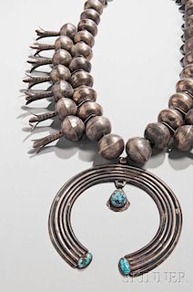 Massive Navajo Silver and Turquoise Squash Blossom Necklace