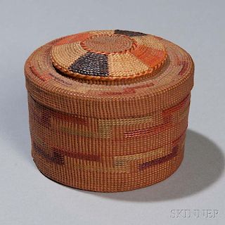 Miniature Tlingit Polychrome Lidded Basket